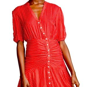 Free People Red Polka Dot Button Up Mini Dress